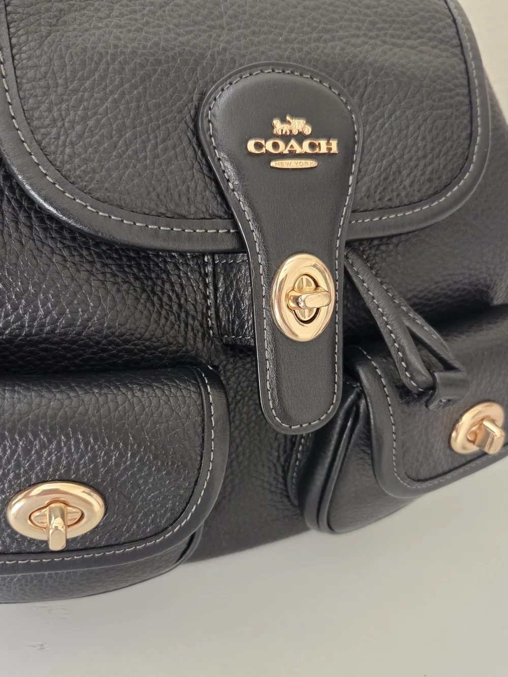 Coach Black Pebbled Leather Hadley Backpack with Gold Hardware
